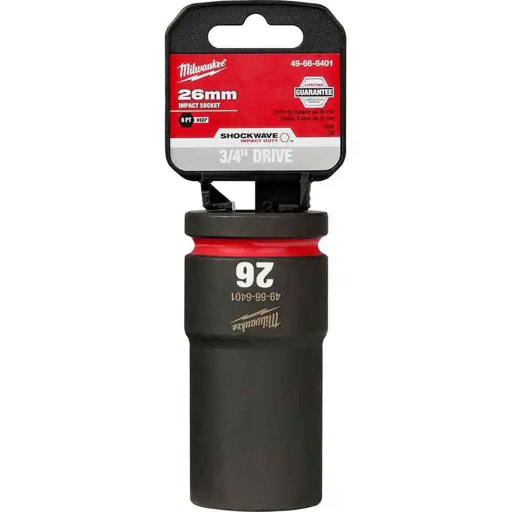 MILWAUKEE SHOCKWAVE 3/4inch Drive 26mm Deep 6 Point Impact Socket 49666401