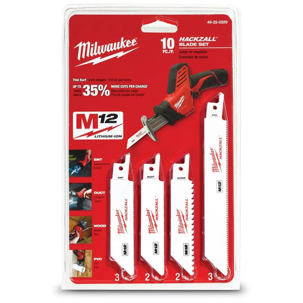 MILWAUKEE Reciprocating Saw Blade Set for Wood & Metal Cutting - HACKZALL - 10 Piece 49220220