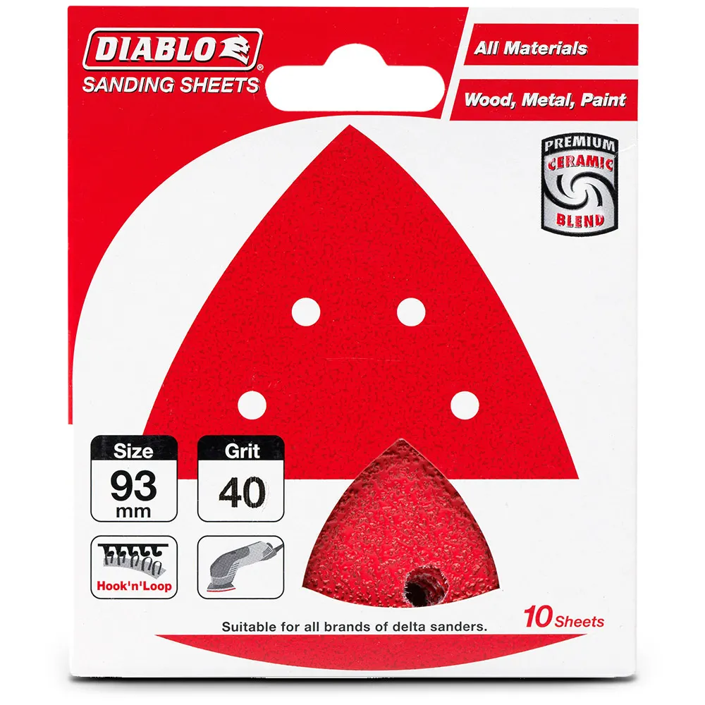 DIABLO 93mm 40-Grit 6-Hole Hook & Loop Delta Sanding Sheet - 10 Piece