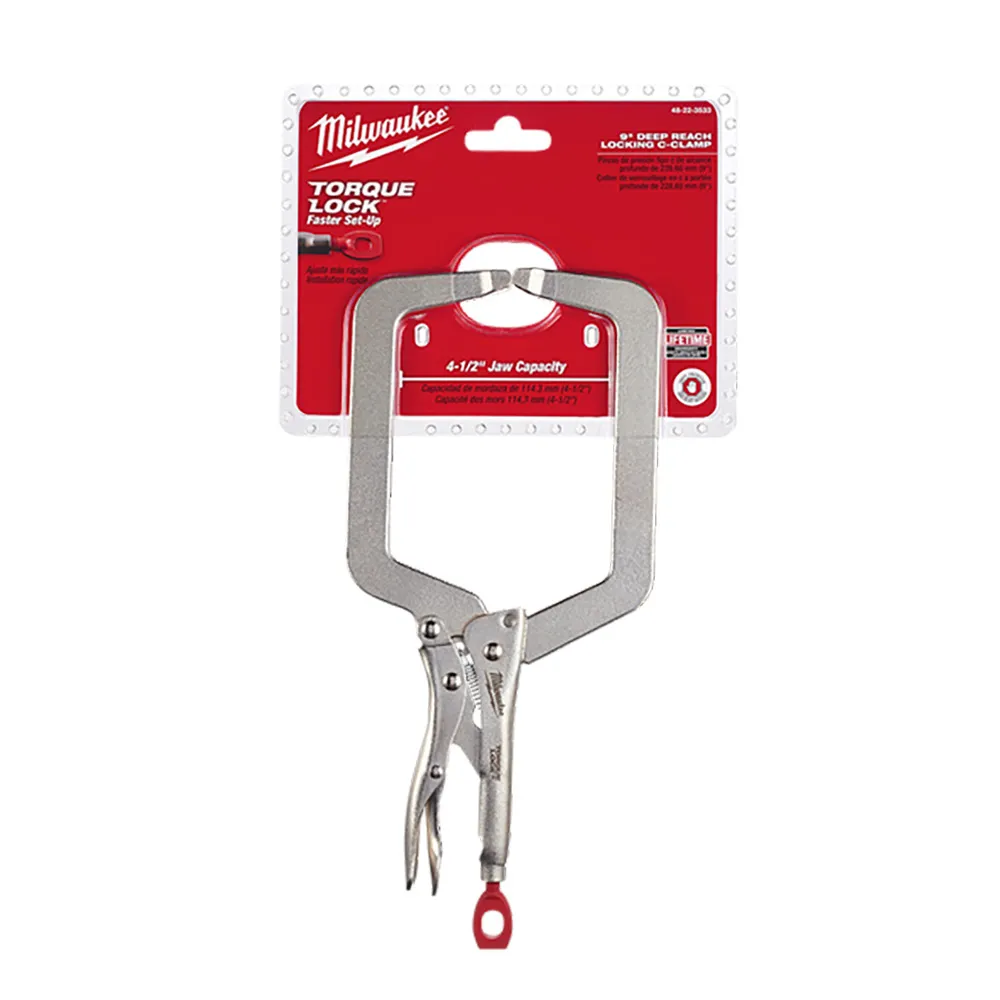 MILWAUKEE 228mm Deep Reach C-Clamp Locking Plier Regular Tip 48223533