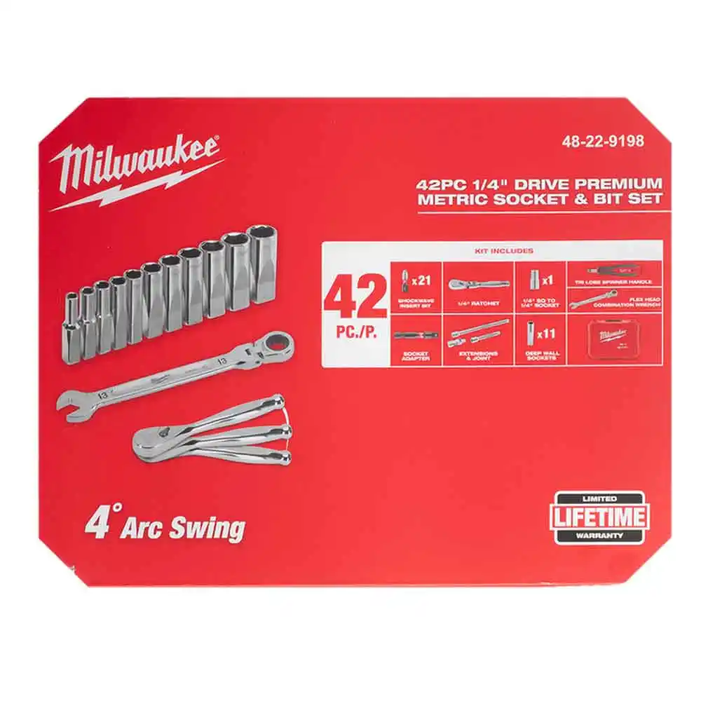 MILWAUKEE 42 Piece 1/4" Premium Metric Bit Socket Set 48229198