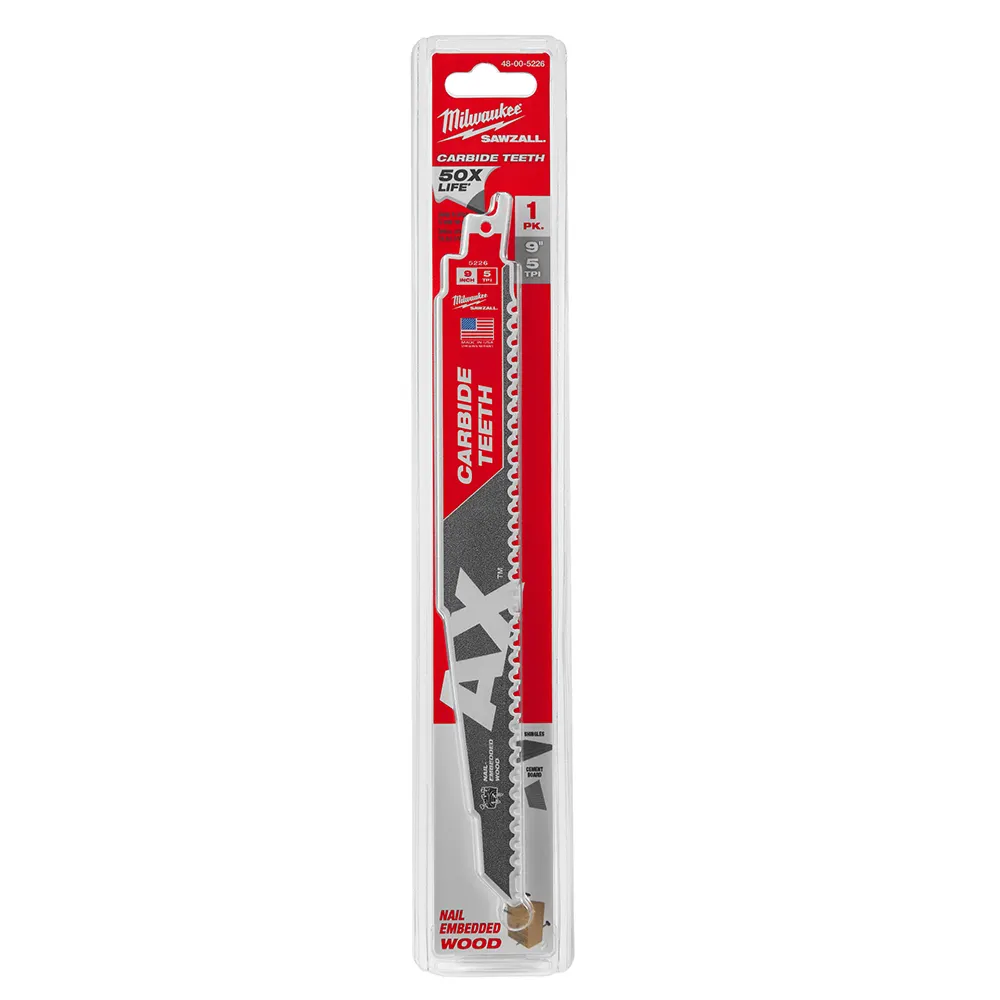 MILWAUKEE 230mm 5TPI TCT Reciprocating Saw Blade for Wood/Nail Demolition - THE AX 48005226