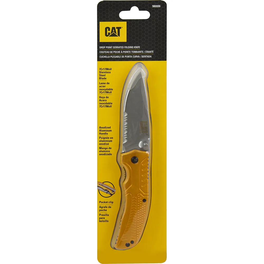 CAT 76mm/8inch Drop-Point Serrated Folding Stainless Steel Knife Sport 980006
