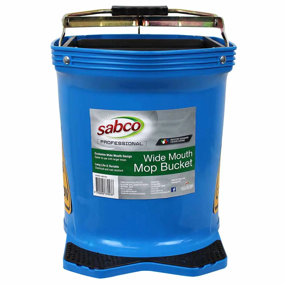 SABCO 16L Wide-Mouth Poly Roll-Mop Bucket w. Castor Blue SAB37023