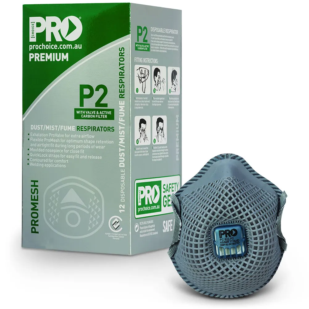 PROCHOICE Box of 12 P2 Promesh Carbon Filter Disposable Respirator with Valve PC823