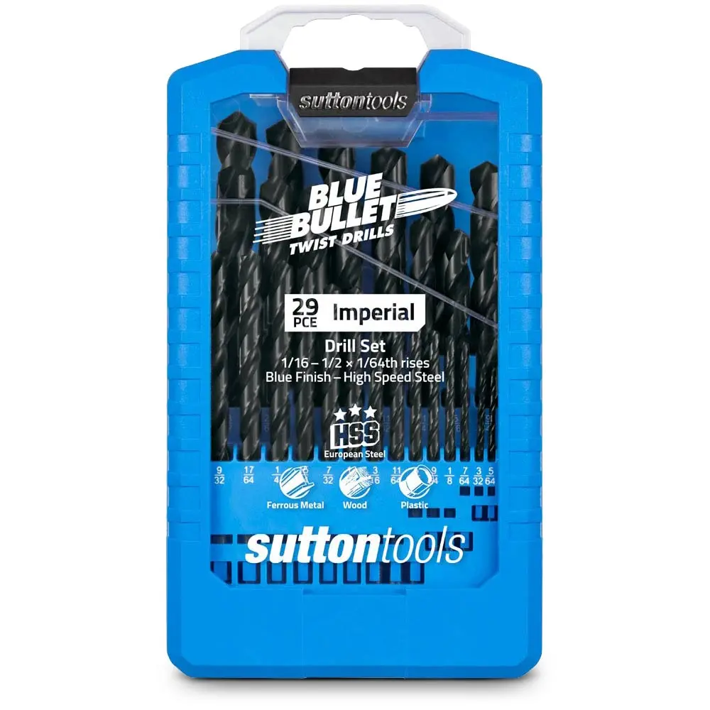 SUTTON 1/16-1/2inch Imperial HSS-Blue Jobber Drill Bit Set - BLUE BULLET - 29 Piece D102S3
