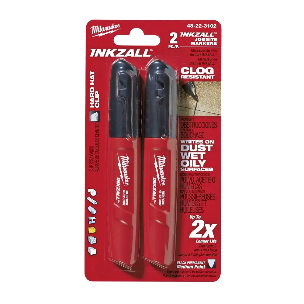 MILWAUKEE INKZALL 2 Pack Black Medium Permanent Marker 48223102