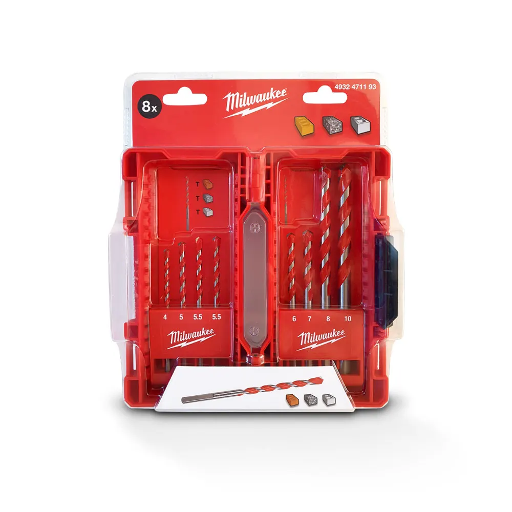 MILWAUKEE 4-10mm 2-Cutter TCT Masonry Drill Bit Set - 8 Piece 4932471193