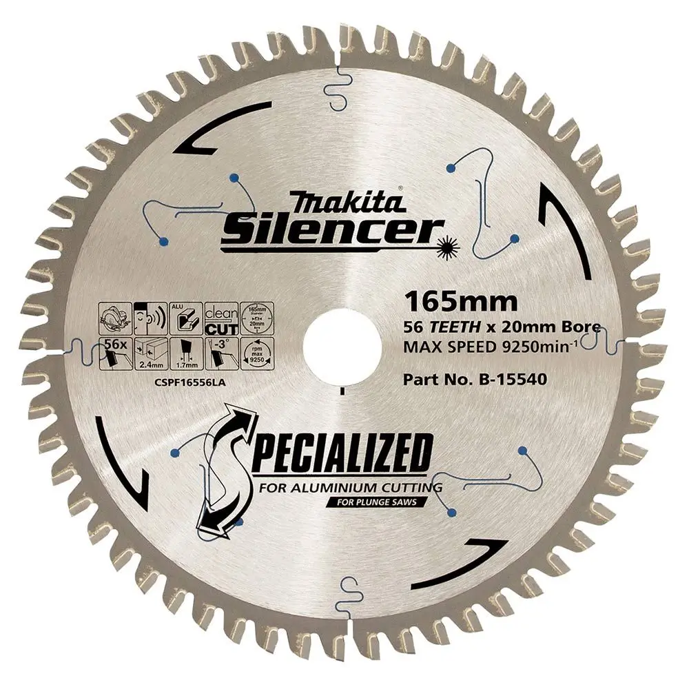 MAKITA 165mm 56T TCT Circular Saw Blade for Aluminium Cutting - Plunge Saws - SPECIALIZED SILENCER B-15540
