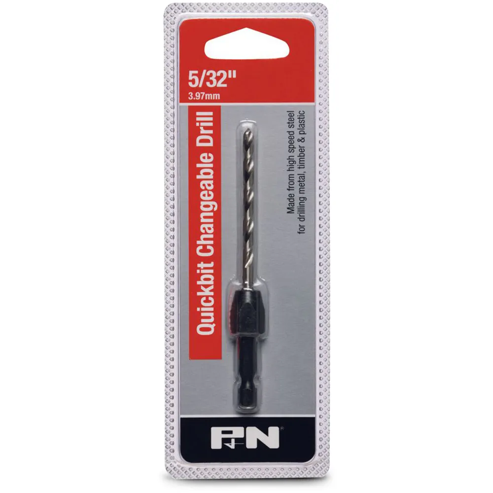 P&N QUICKBITS 5/32inch HSS Jobber Drill Bit & 1/4-Hex Quick-Change Adaptor