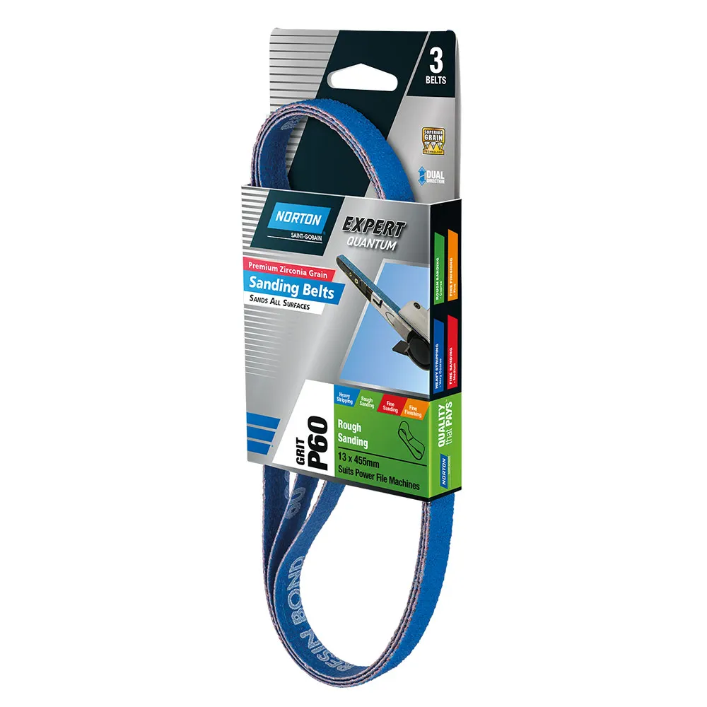 NORTON 13 x 455mm 60-Grit Zirconia Powerfile Belt - 3 Piece