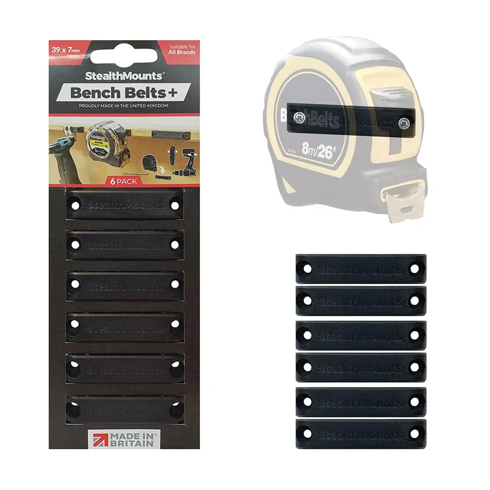 STEALTHMOUNTS Bench Belts+ Black - 6 Pack BB-PL-BLK-6