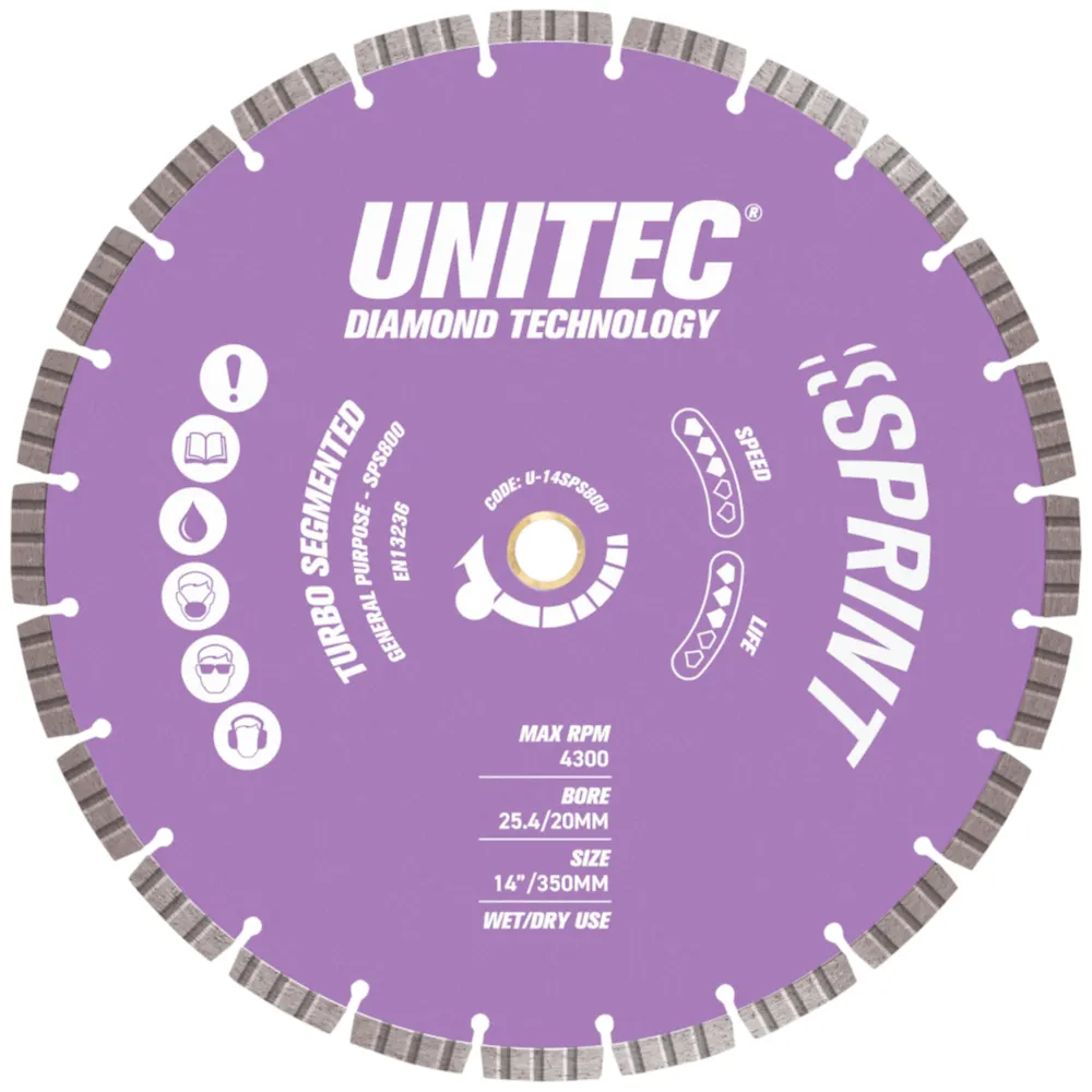 UNITEC 350mm Segmented Diamond Blade for General Purpose Cutting - SPRINT U-14SPS800