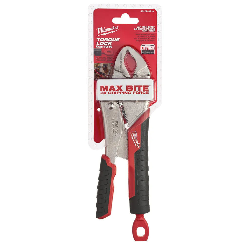 MILWAUKEE 254mm Torque Lock MAXBITE Curved Jaw Locking Pliers w. Durable Grip 48223710