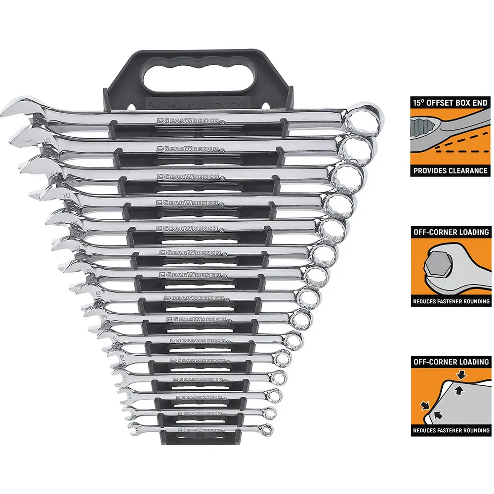 GEARWRENCH 15pc 12pt Long Pattern Combination SAE Wrench Set 81901