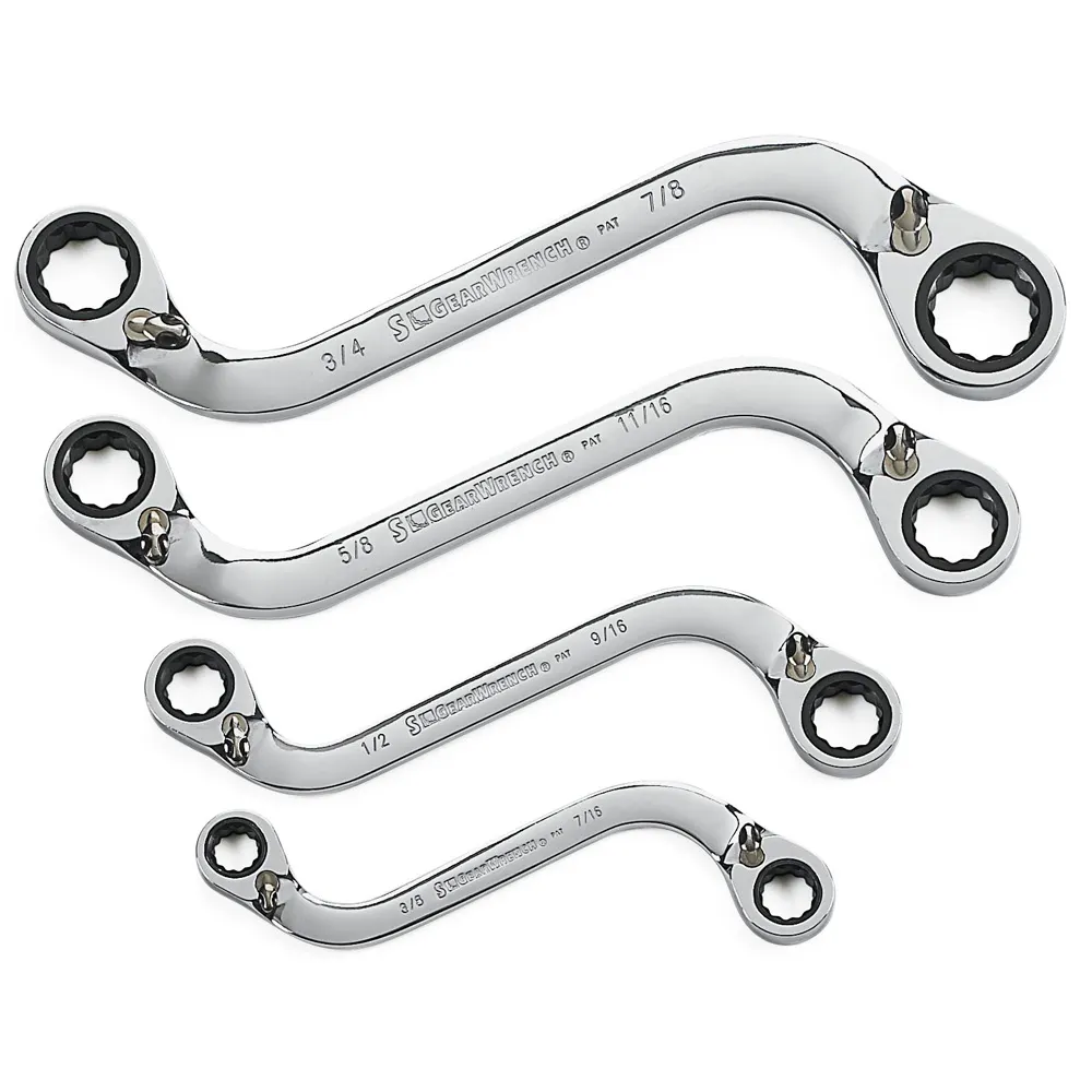 GEARWRENCH 4 pcs 12 Point SAE S-Shape Reversible Double Box Ratcheting Wrench Set 85399