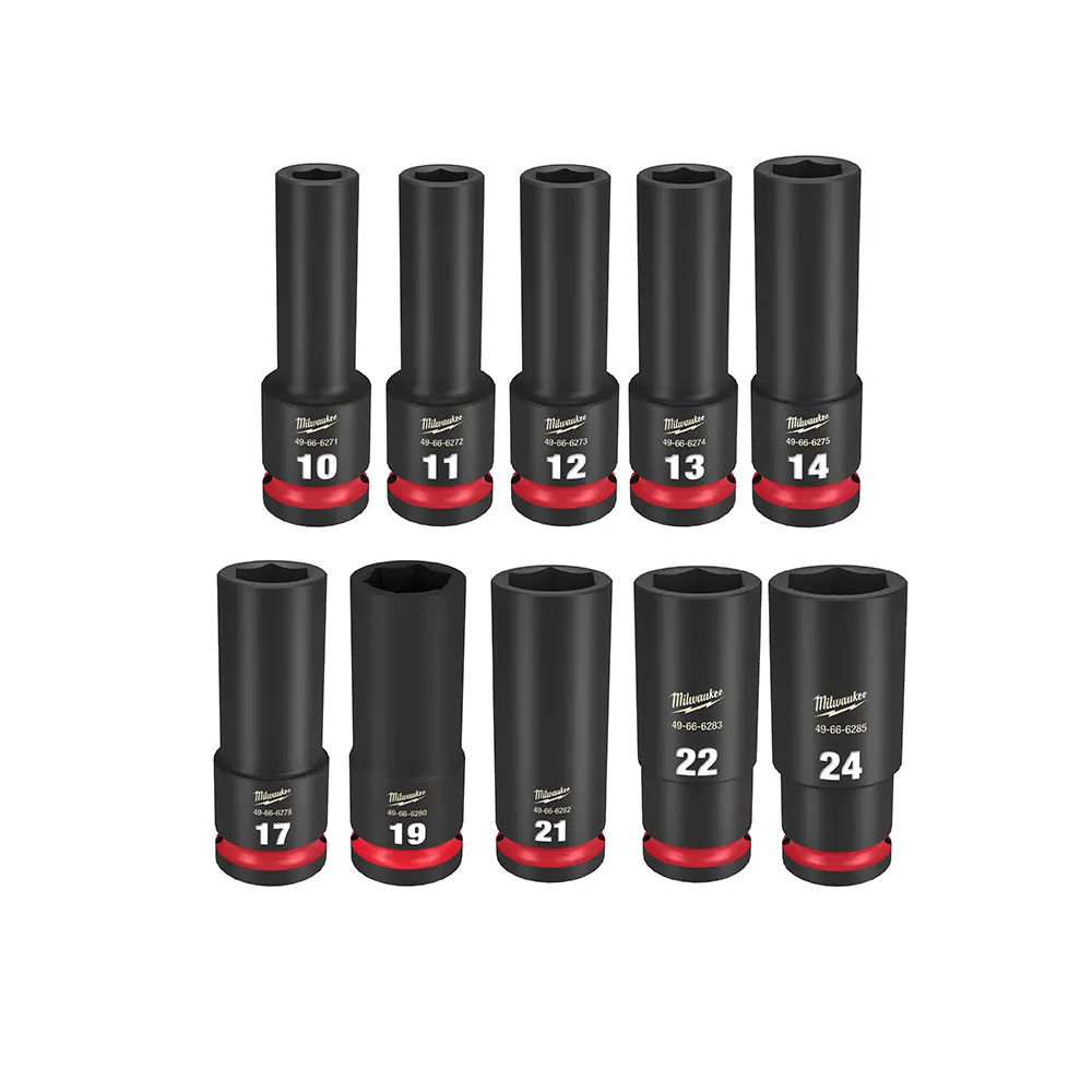 MILWAUKEE 10 Piece 1/2inch Drive 6 Point Shockwave Metric Deep Impact Socket Set 49667053
