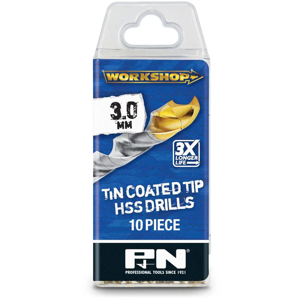 P&N WORKSHOP 3.0 x 61mm HSS-TiN Jobber Drill Bit - 10 Piece