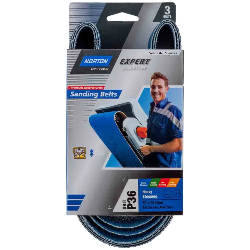 NORTON 50 x 914mm 36-Grit Zirconia Sanding Belt - General Purpose - 3 Piece 78072762817