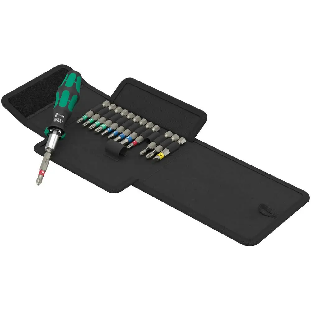 WERA 1x Small Fast Spinning Unique Ratchet Handle, with 13x Bits, With Textile Pouch 838 RA Set WER051060