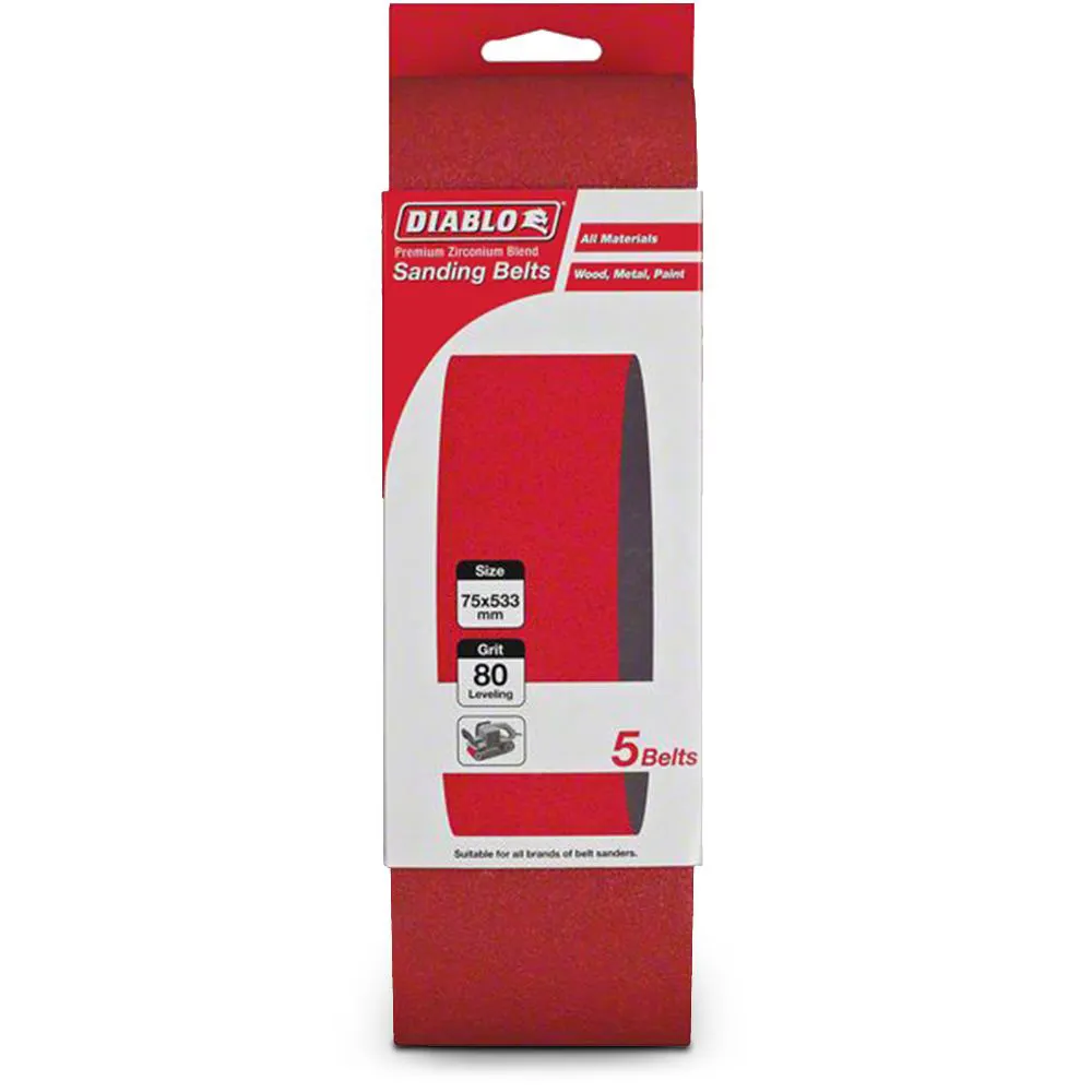 DIABLO 75 x 533mm 80-Grit Zirconia Sanding Belt - 5 Piece 2608608r65