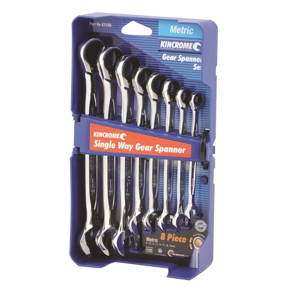 KINCROME 8 Piece Combination Gear Spanner Set - Metric Single Way K3100