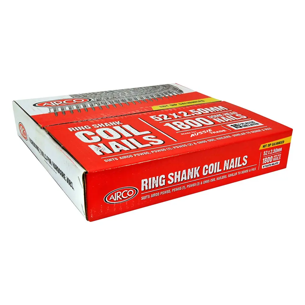 AIRCO Decking Coil Nail Ring Shank Hot Dipped Galvanised - 52mm Box of 1800 YF52256