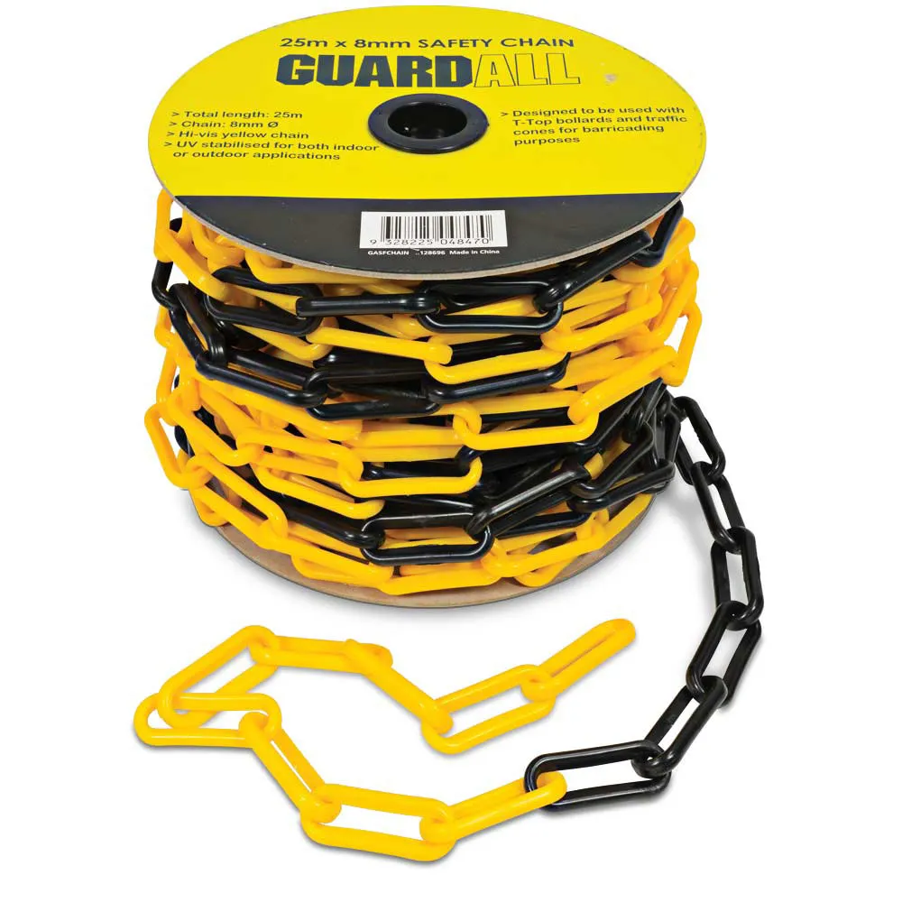 GUARDALL 25m Plastic Safety Chain 8mm Black/Yellow GASFCHAIN