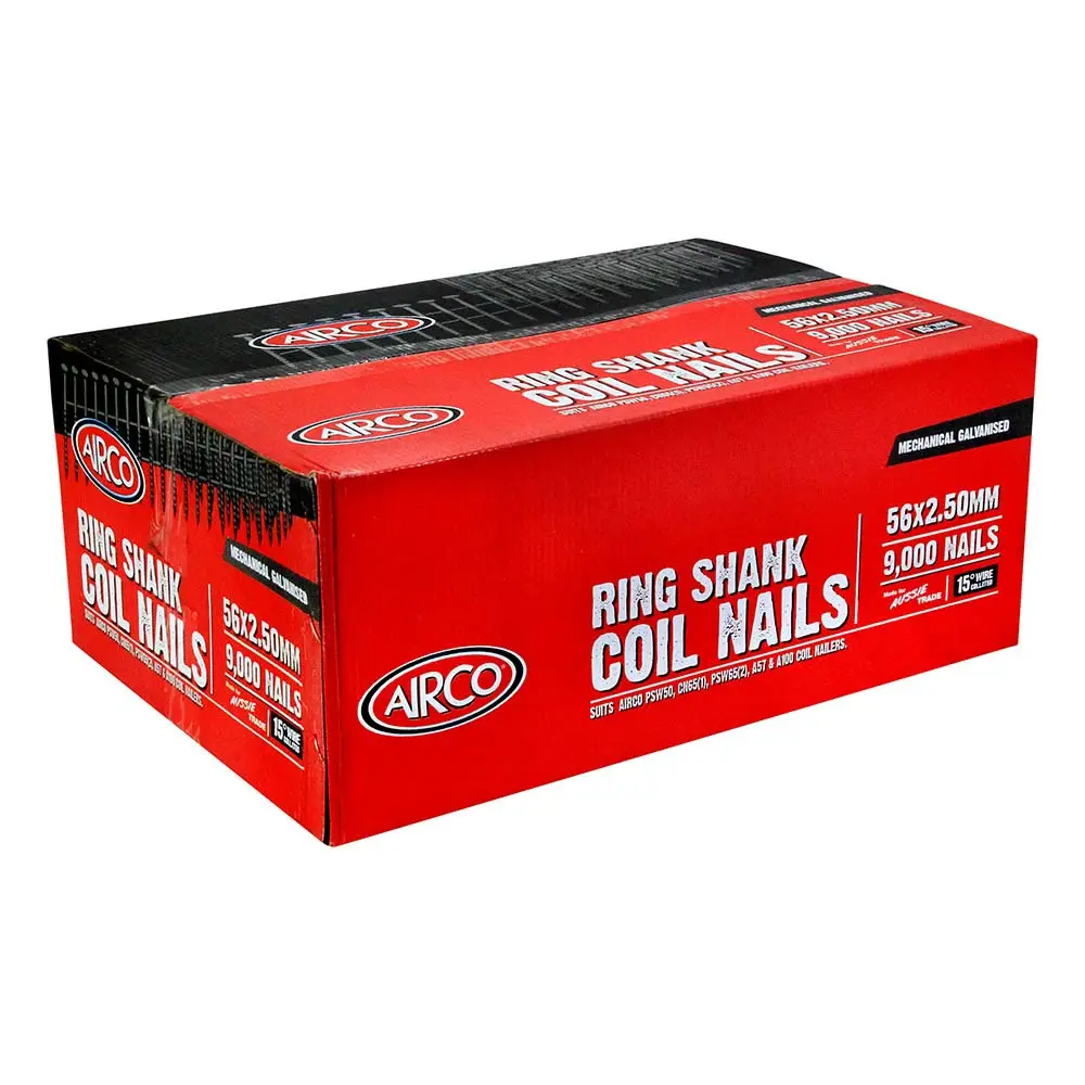 AIRCO Fencing Coil Nail Ring Shank Machanical Galvanised - 56mm Box of 9000 YA56258R