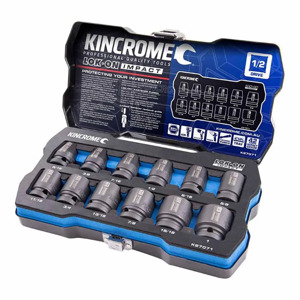 KINCROME LOK-ON Impact 1/2" Drive Socket Set Imperial 12 Piece K27071