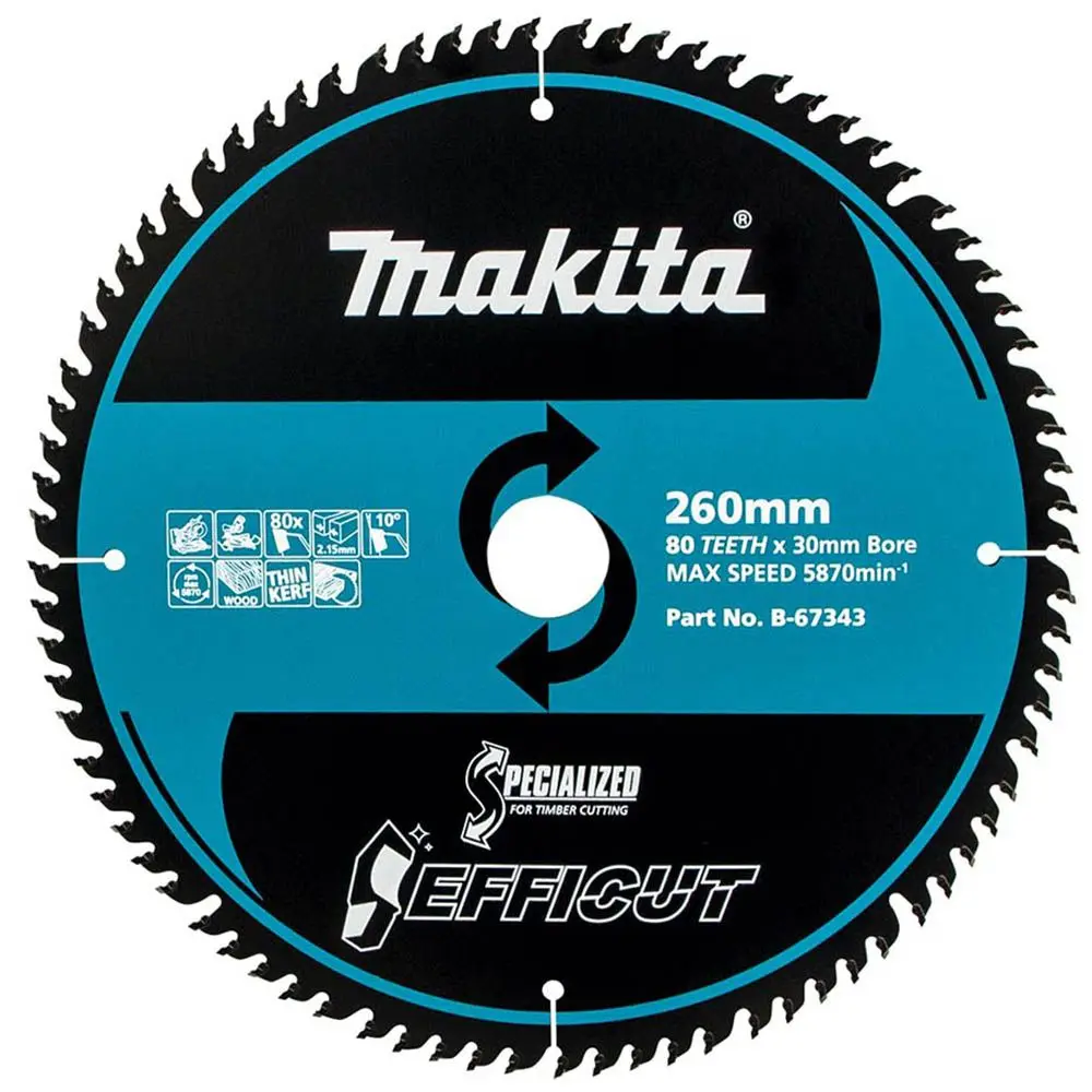 MAKITA 260mm 80T TCT Circular Saw Blade for Wood Cutting - Mitre Saws - EFFICUT