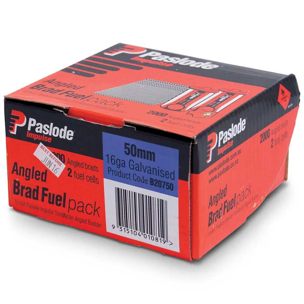 PASLODE 50mm 20 Degree C Brad Nails & 2 x Fuel Cells - 2000 Pack B20750