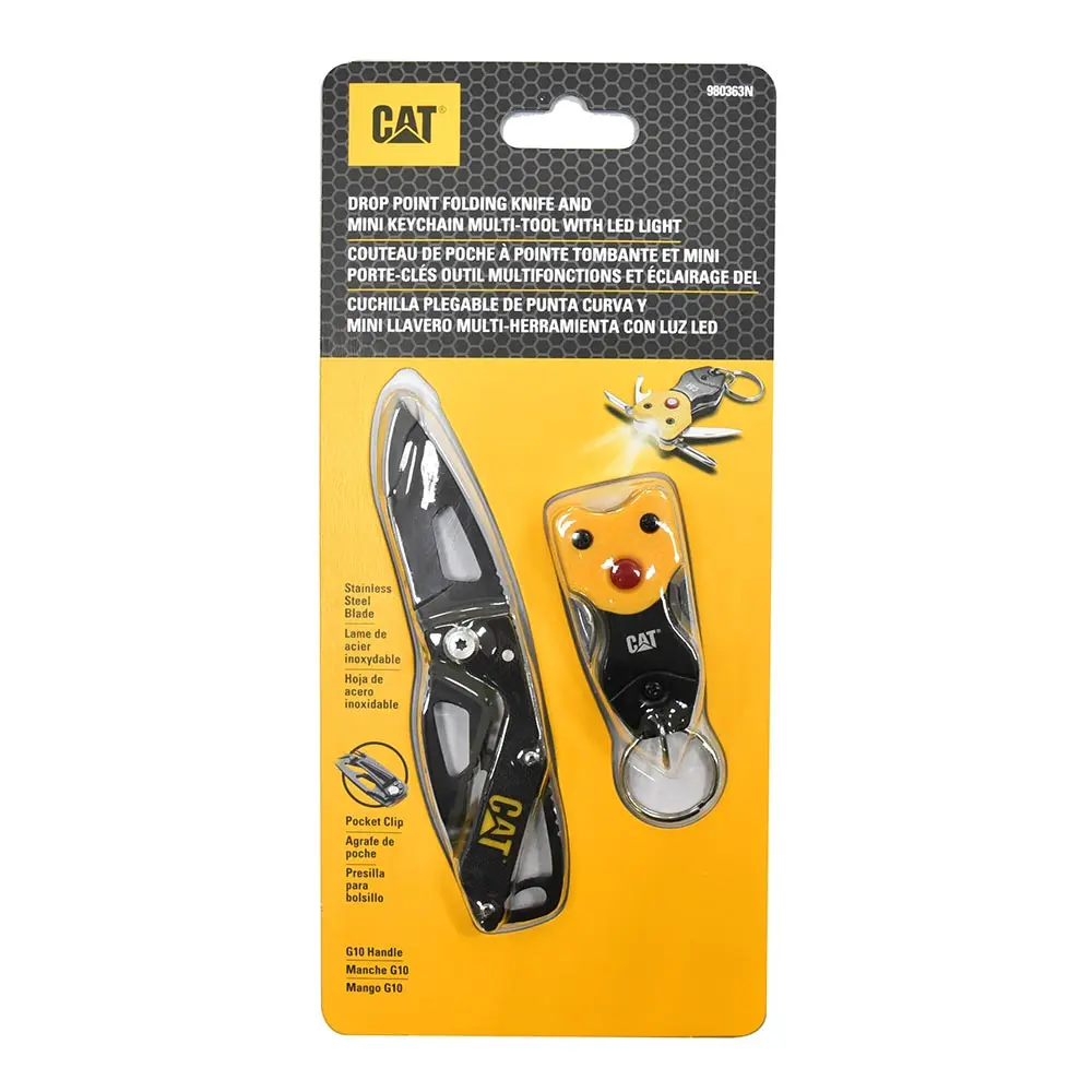 CAT 2 Piece Multi-Tool Folding Skeleton & Key Chain Light Knife Set 980363N