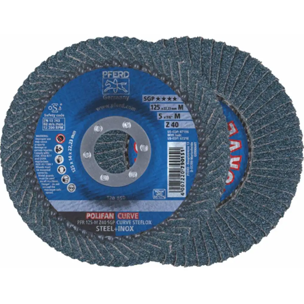 PFERD 125mm 40-Grit Zirconia Curved Flap Disc - POLIFAN CURVE STEELOX