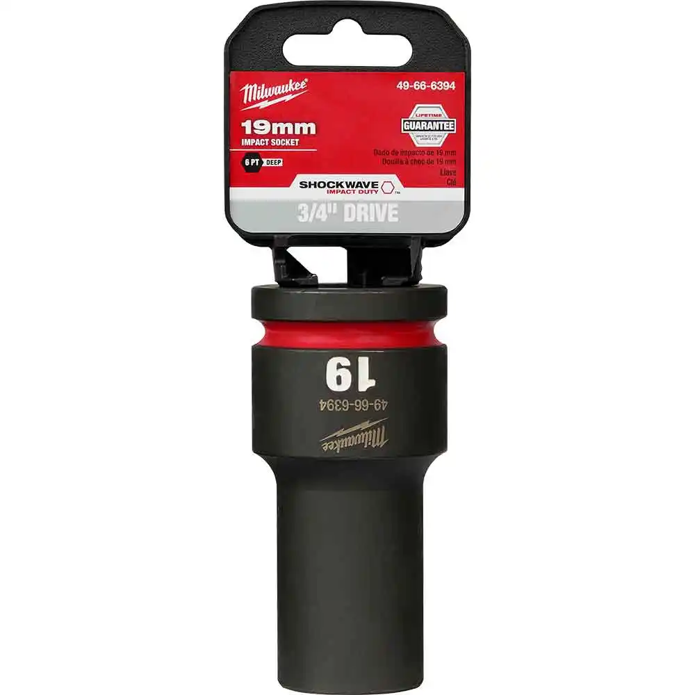 MILWAUKEE SHOCKWAVE 3/4inch Drive 19mm Deep 6 Point Impact Socket 49666394