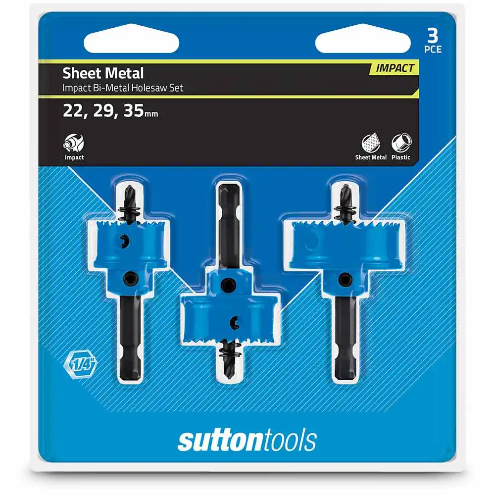 SUTTON 22-32mm 1/4-Hex Bi-Metal Holesaw Set for Sheetmetal - 3 Piece