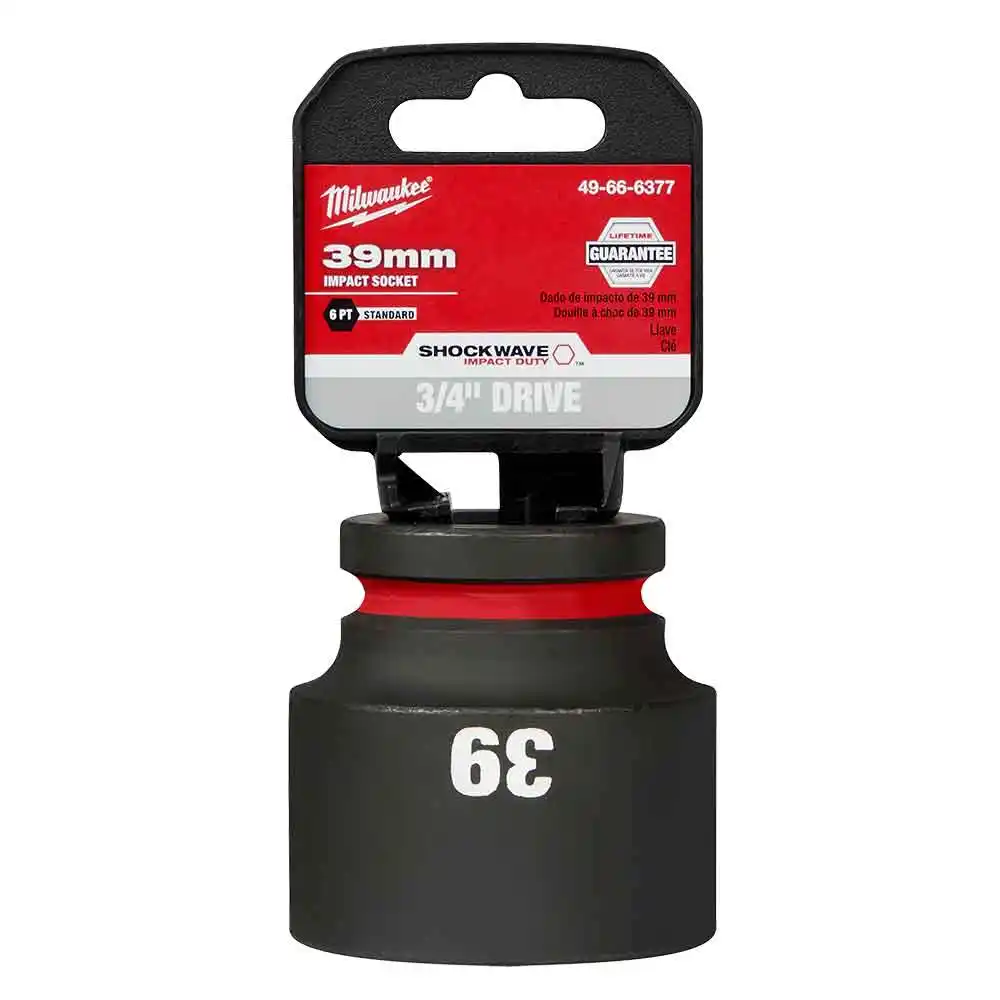 MILWAUKEE SHOCKWAVE 3/4inch Drive 39mm Standard 6 Point Impact Socket 49666377