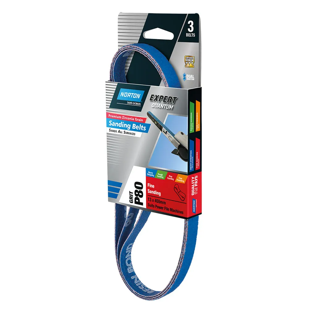 NORTON 13 x 455mm 80-Grit Zirconia Powerfile Belt - 3 Piece