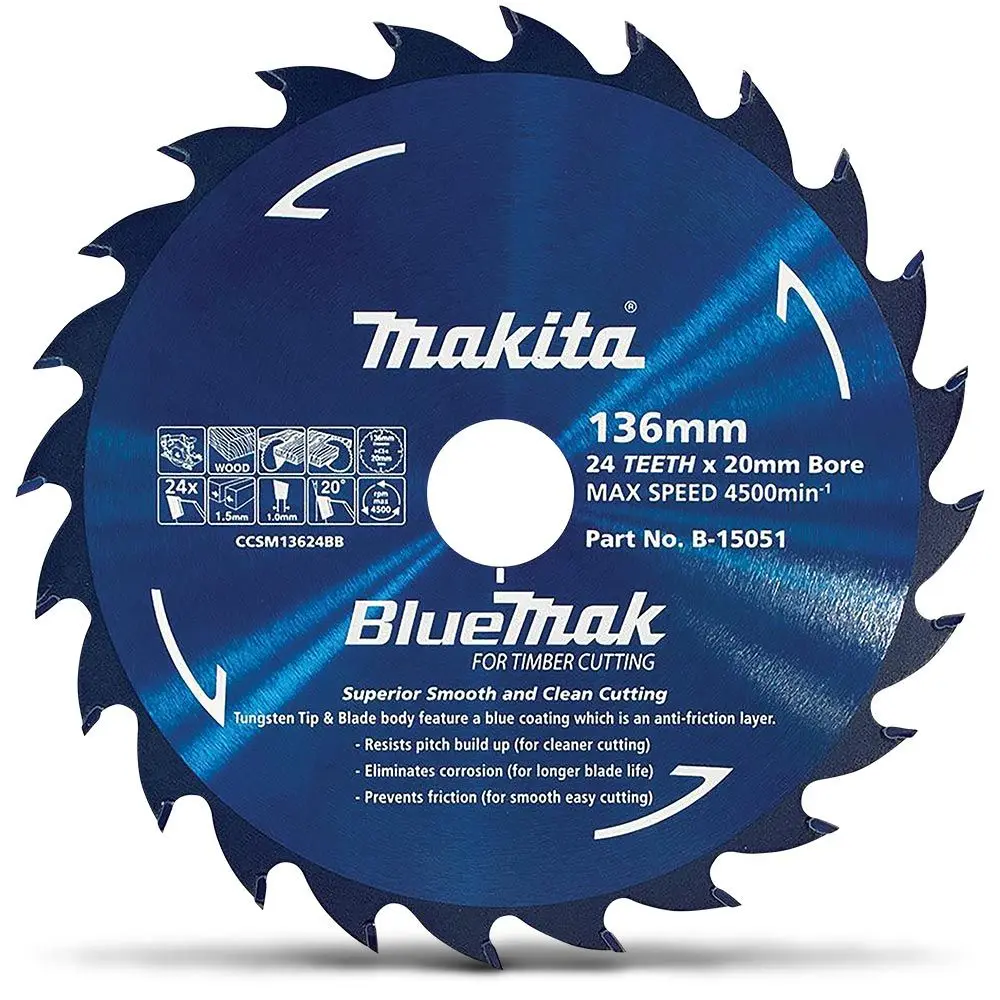 MAKITA 136mm 24T TCT Circular Saw Blade for Wood Cutting - Cordless Saws - BLUEMAK