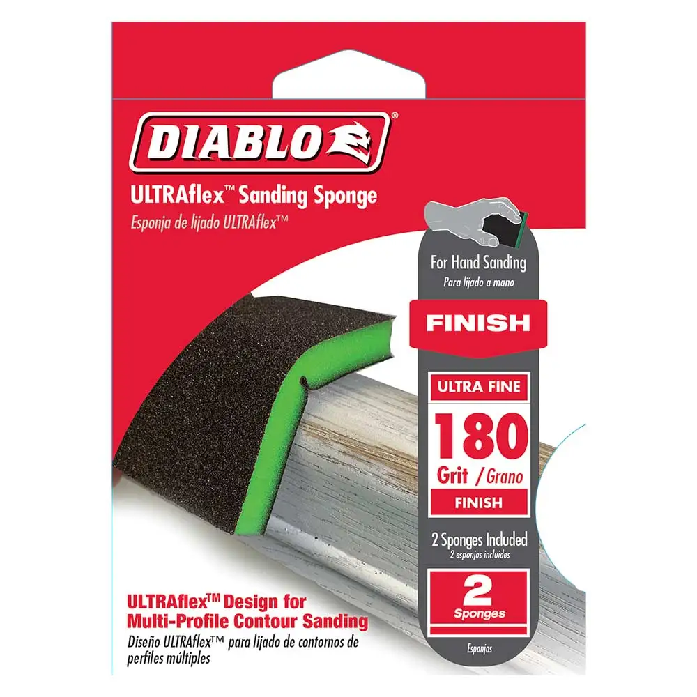 DIABLO 98x120mm 180-GRIT FINISH HAND SANDING SPONGE - 2PIECE F03E00RD49