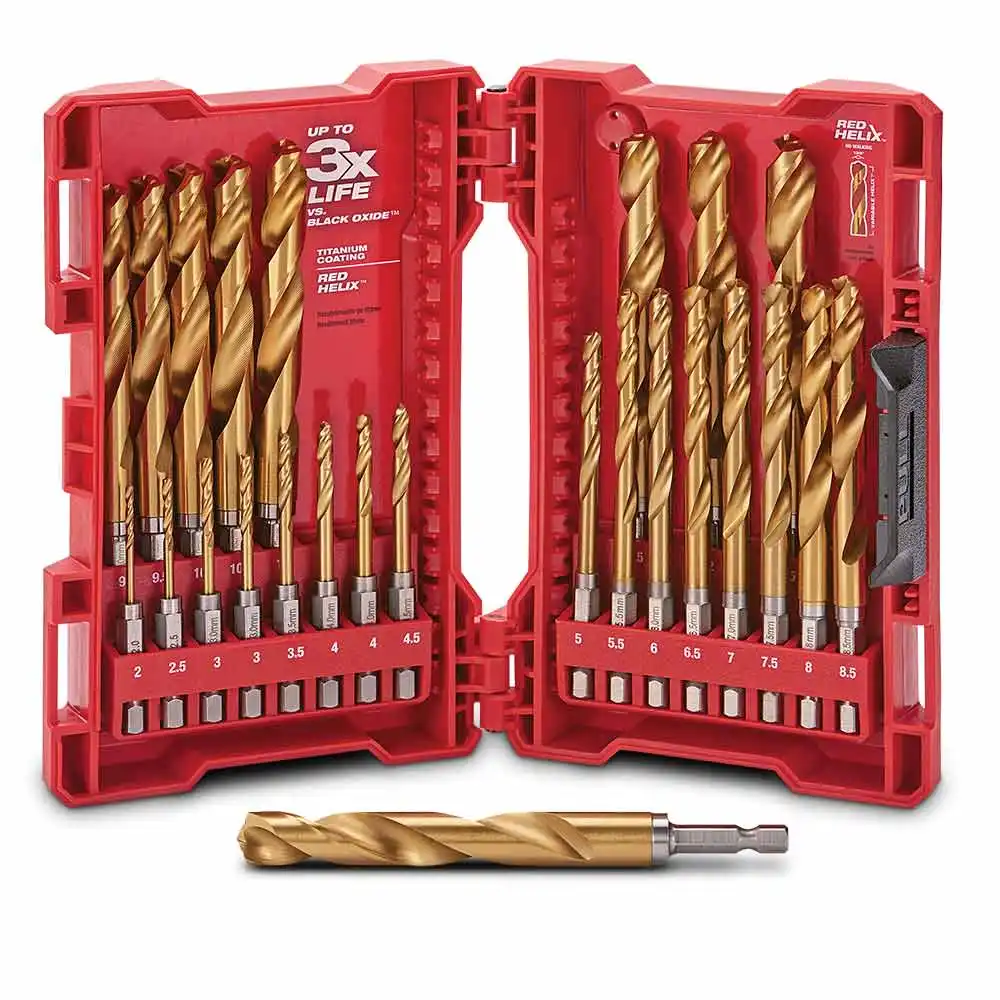 MILWAUKEE 2-13mm Metric 1/4-Hex Quick-Change HSS-TiN Jobber Drill Bit Set - RED-HELIX - 25 Piece 48894861
