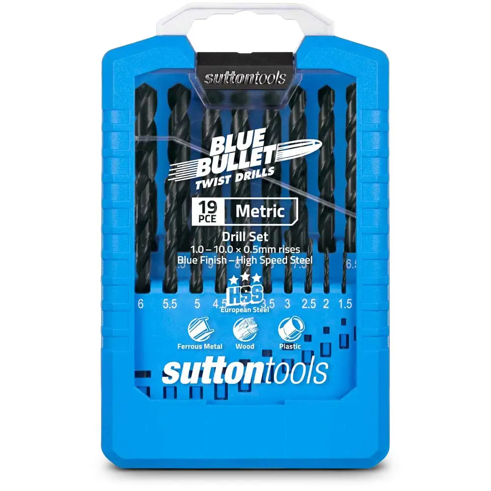 SUTTON 1-10mm Metric HSS-Blue Jobber Drill Bit Set - BLUE BULLET - 19 Piece D102SM2