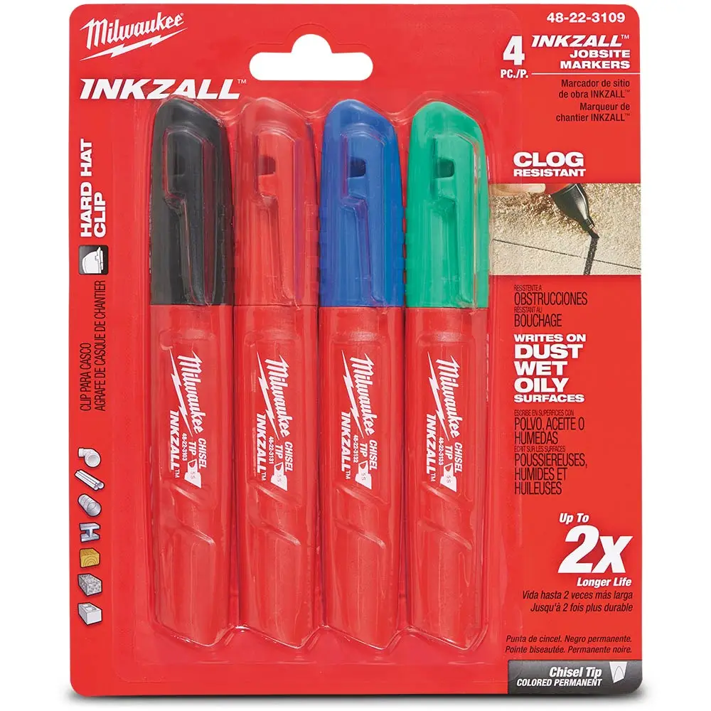 MILWAUKEE 4pc Inkzall Chisel Tip Coloured 48223109
