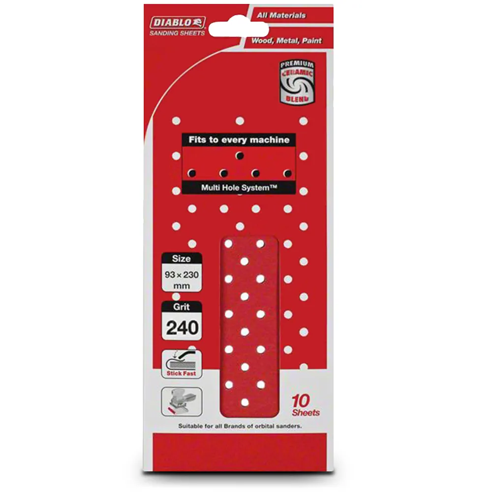 DIABLO 93 x 230mm 240-Grit Multi-Hole Clamped Sanding Sheet - 10 Piece 2608608H03