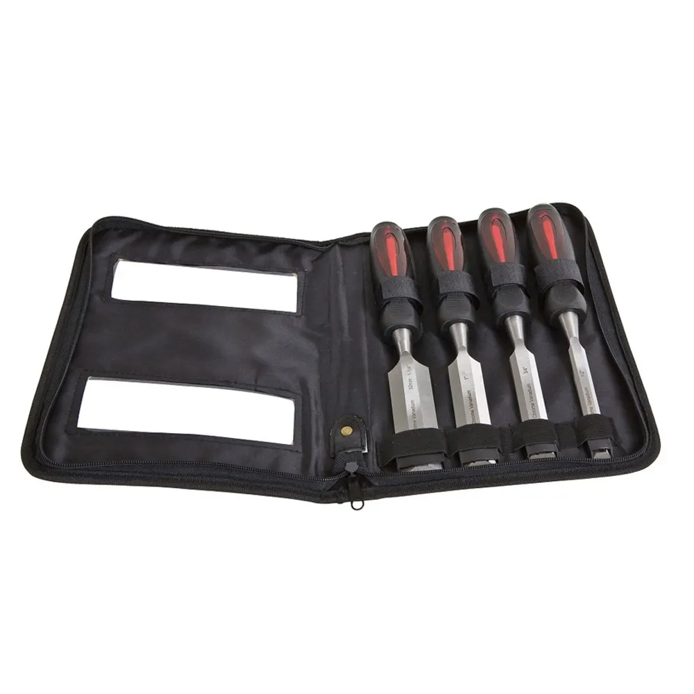 CRESCENT 4 Pc. Tang-Thru Handle Wood Chisel Set In Zippered Case PCST4