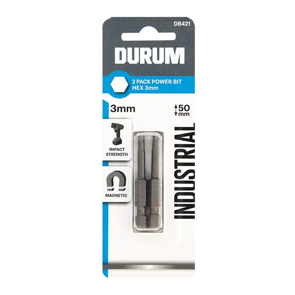 DURUM 3x50mm Hex Power Screwdriver Bit - 2 Piece DB421