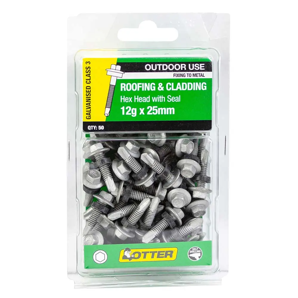 OTTER 50 Pack 12g x 25mm Hex Head Roofing Screw with Seal SLNG12252