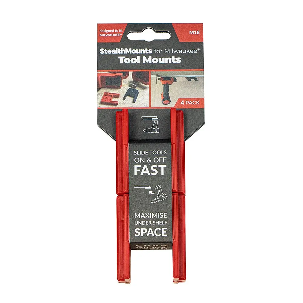 STEALTHMOUNTS Tool Mount Holder For Milwaukee 18V Red - 4 Pack TM-MW18-RED-4