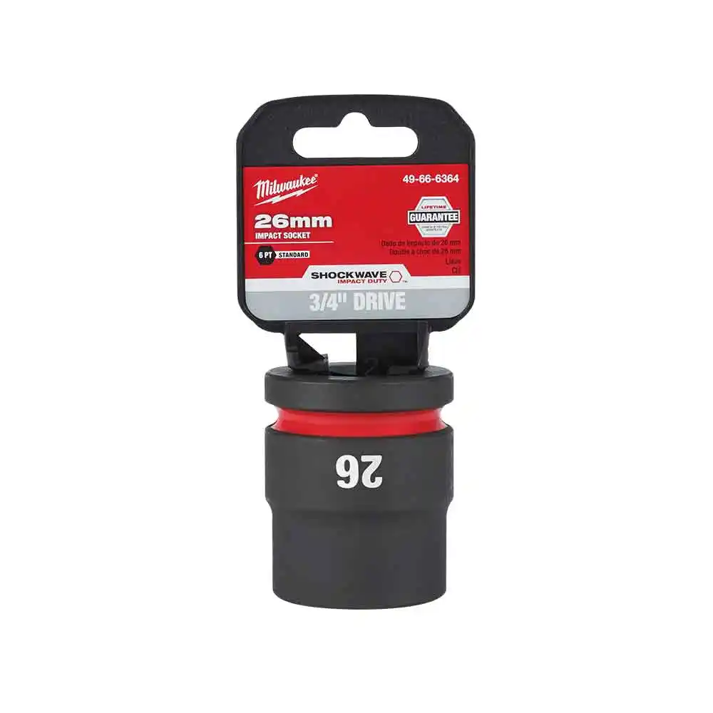 MILWAUKEE SHOCKWAVE 3/4inch Drive 26mm Standard 6 Point Impact Socket 49666364
