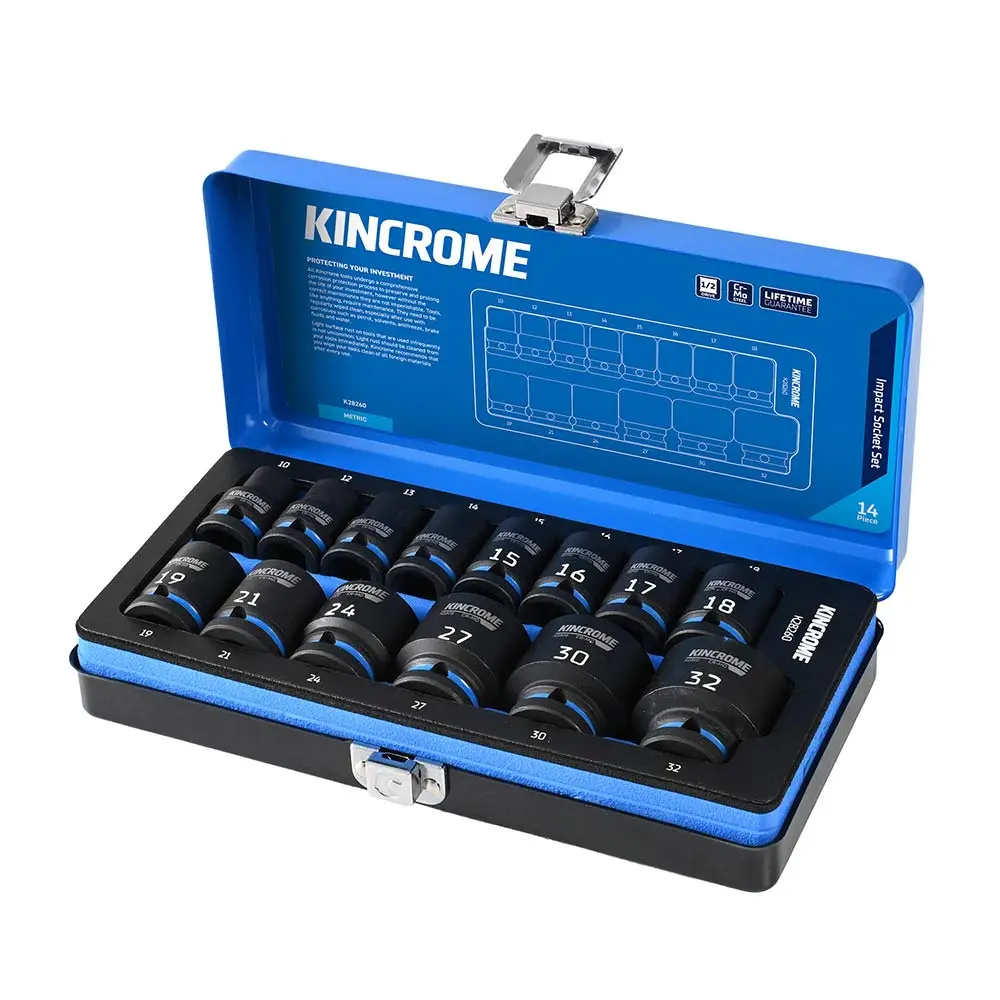 KINCROME 1/2inch Drive Metric Impact Socket Set - 14 Piece 10-32mm K28260